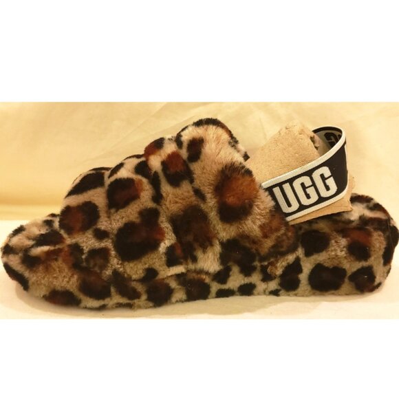 UGG Fluff Yeah Leopard Sling Back Slippers Lamb Fur Throughout Size-8 - Picture 6 of 9
